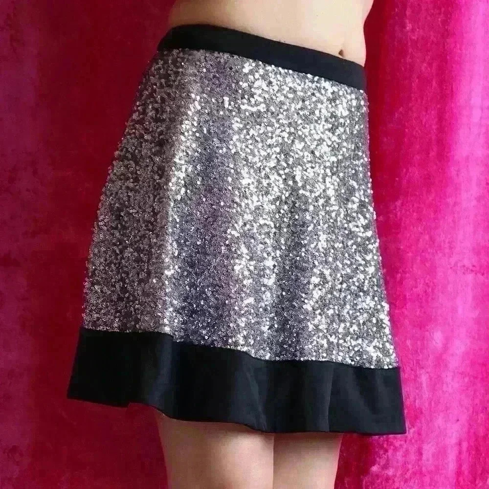 Topshop Silver Sequin Flare Mini Skater Skirt, US 6 Party, New Year’s Glitter - Picture 4 of 16
